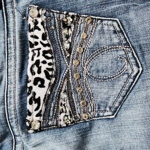 Grace in LA jeans low rise skinny women's 7/27 distressed blue rare cheetah